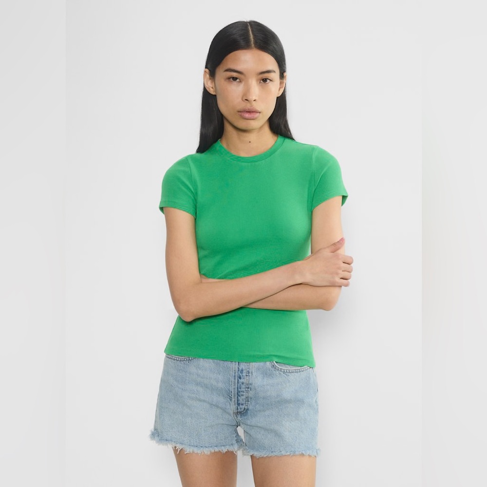 Aritzia TNA Homestretch™ Rib Crew Court Green T-Shirt Size 2XS Worn ONCE